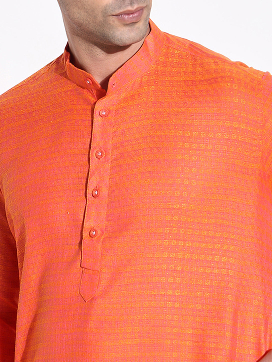 Men Orange Geometric Kurta Set