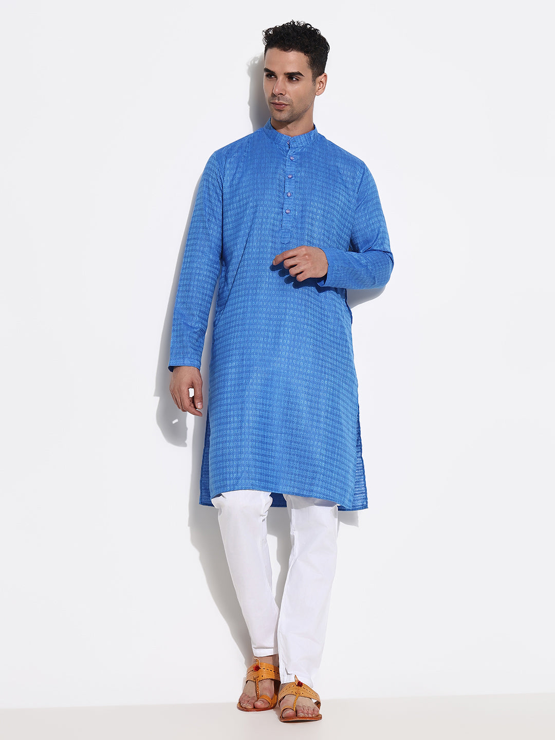 Men Blue Geometric Kurta Set