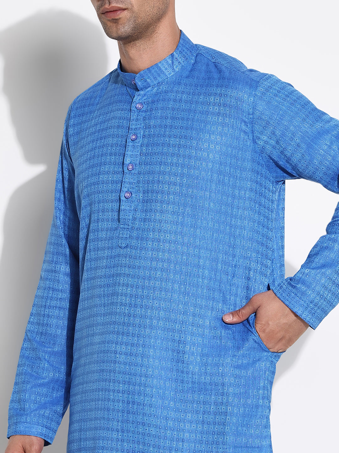 Men Blue Geometric Kurta Set