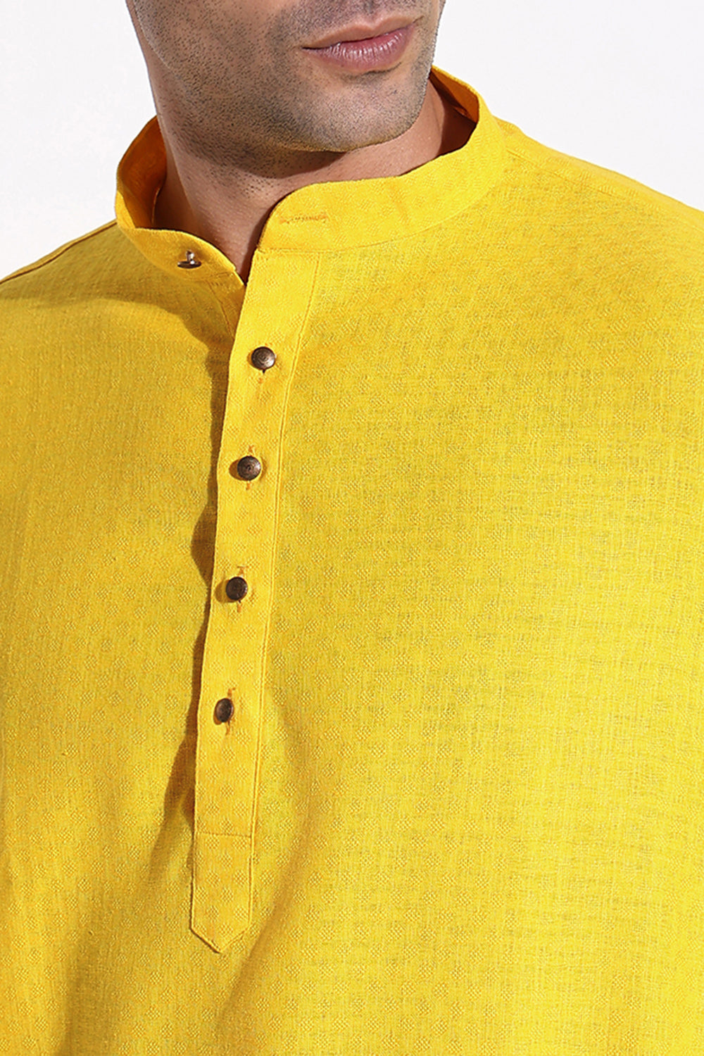 Men Yellow Solid Kurta Set