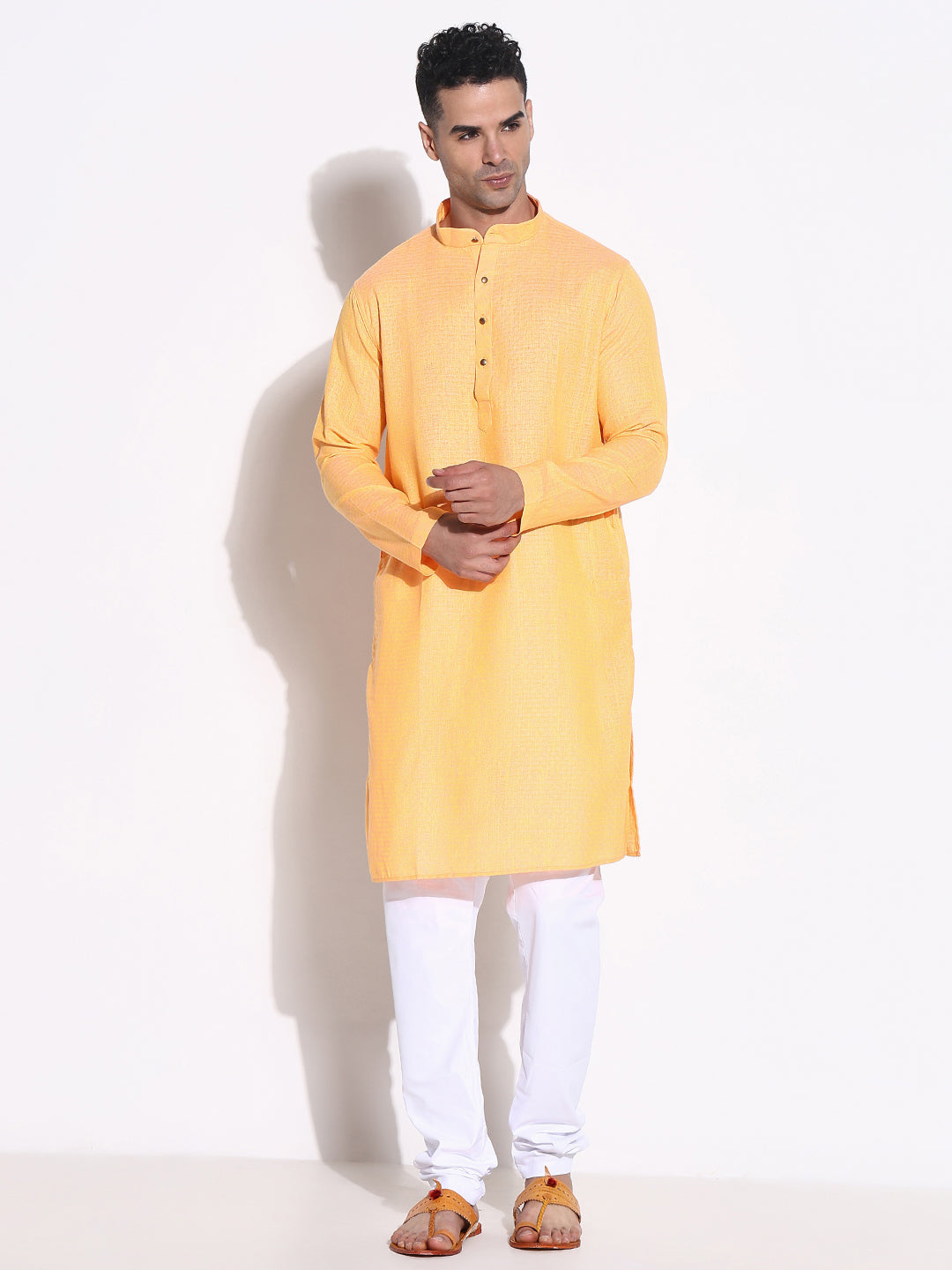 Men Orange Solid Kurta Set