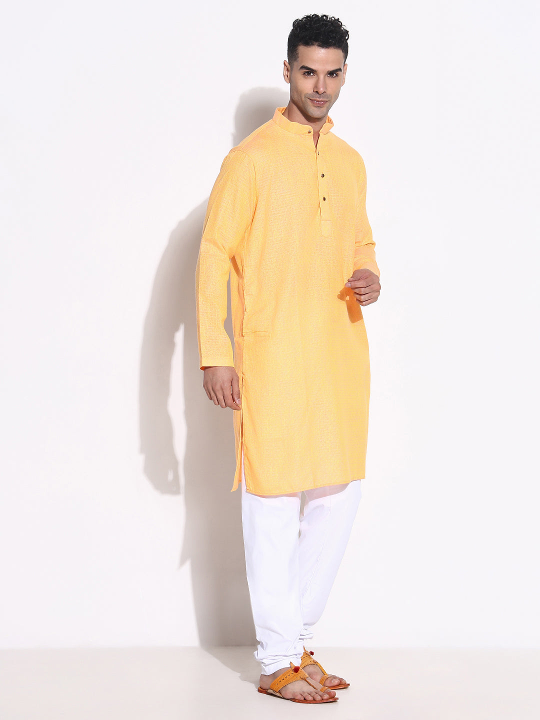 Men Orange Solid Kurta Set