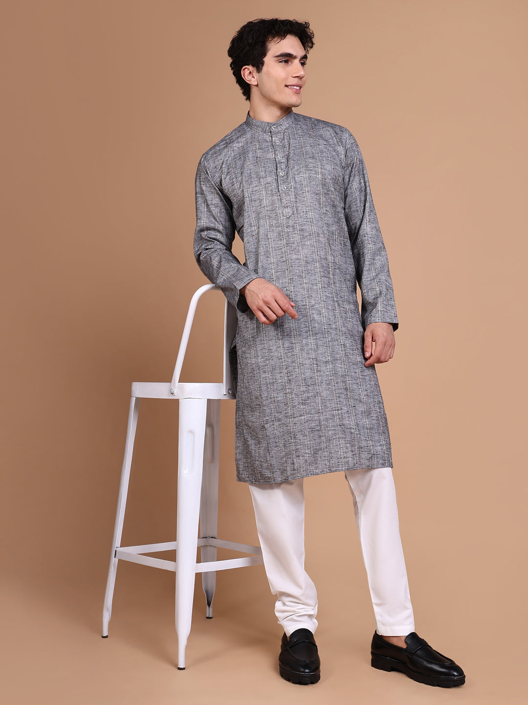 Men Grey Solid Kurta Set