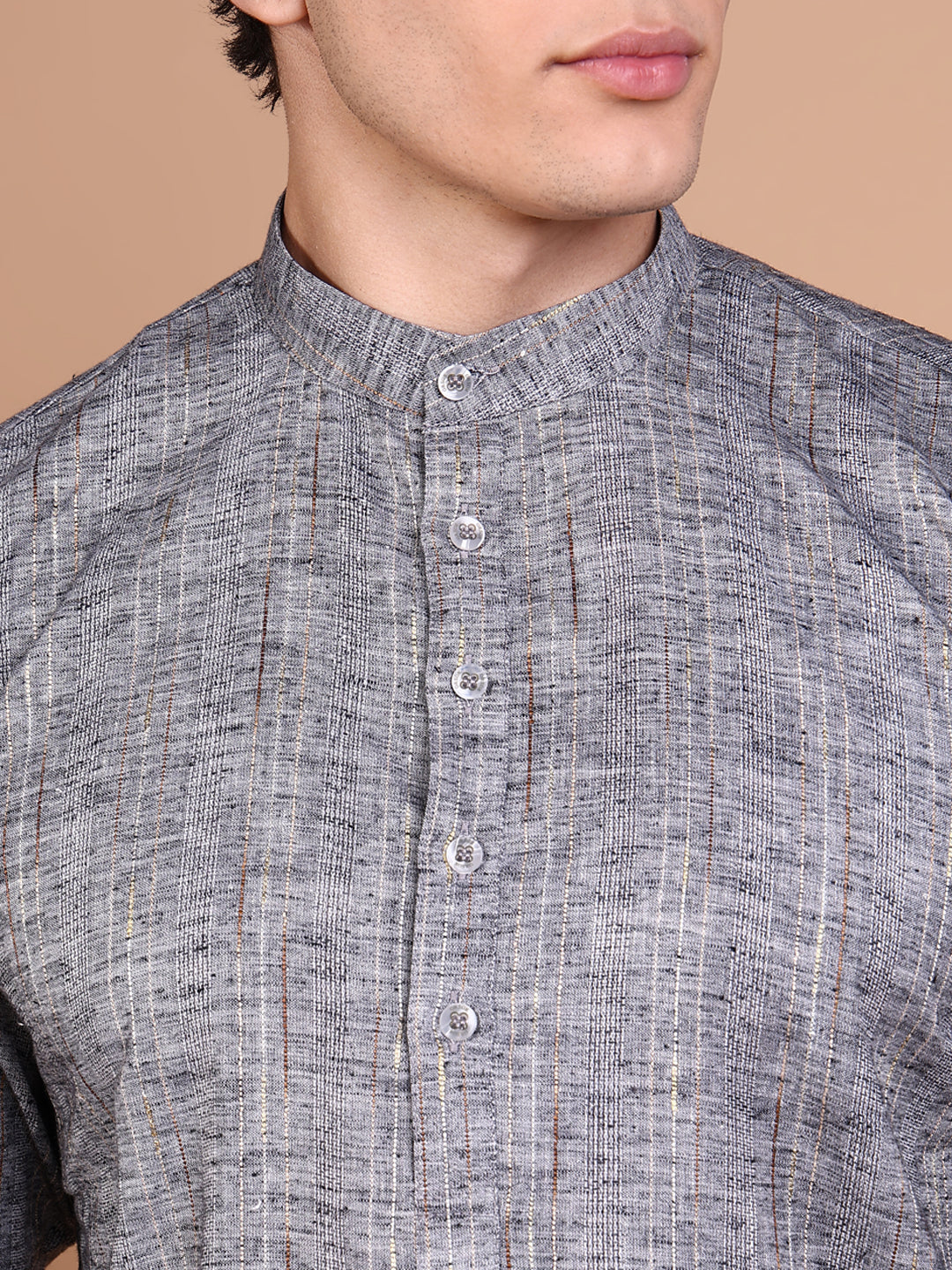 Men Grey Solid Kurta Set