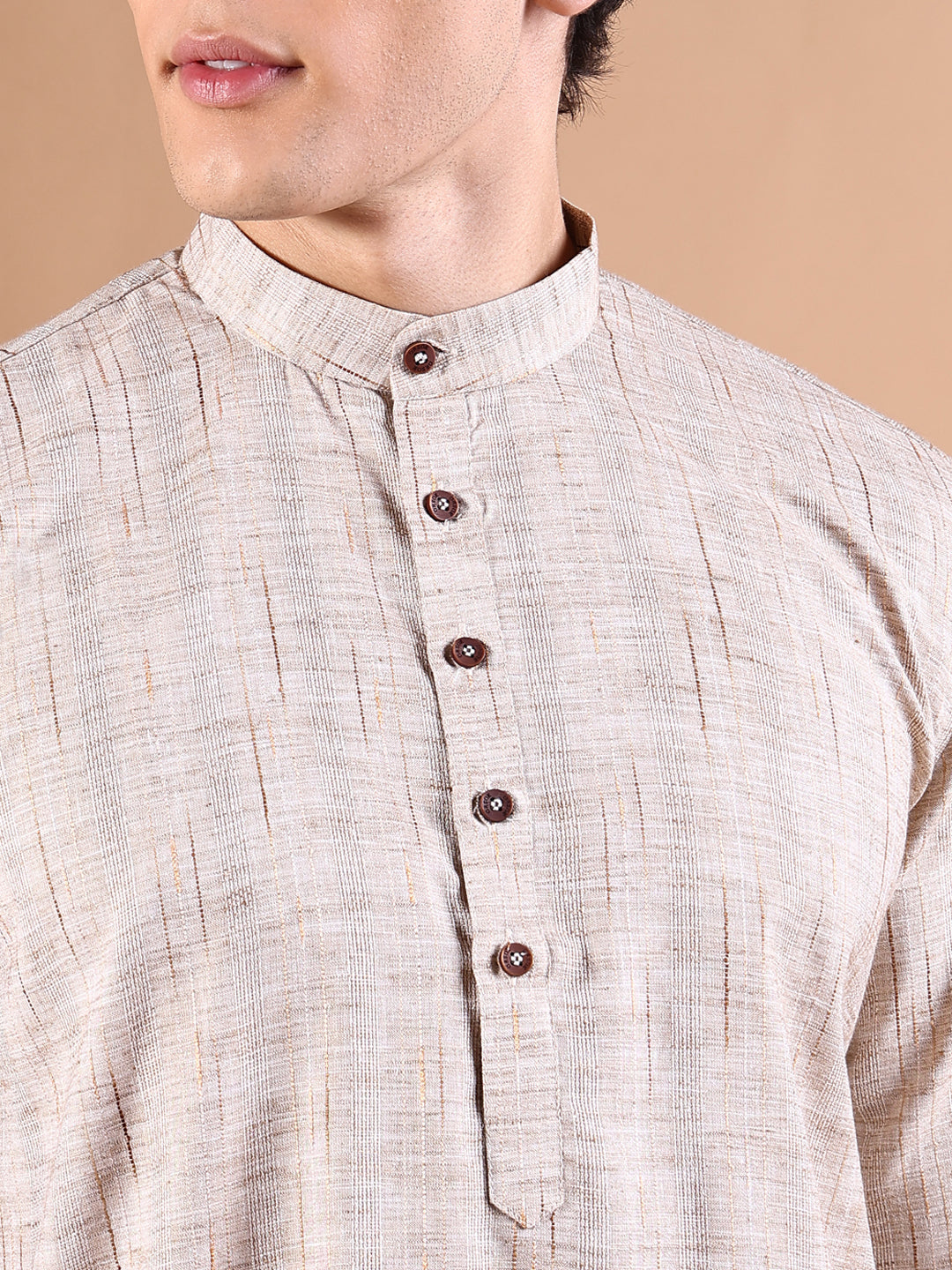 Men Beige Solid Kurta Set