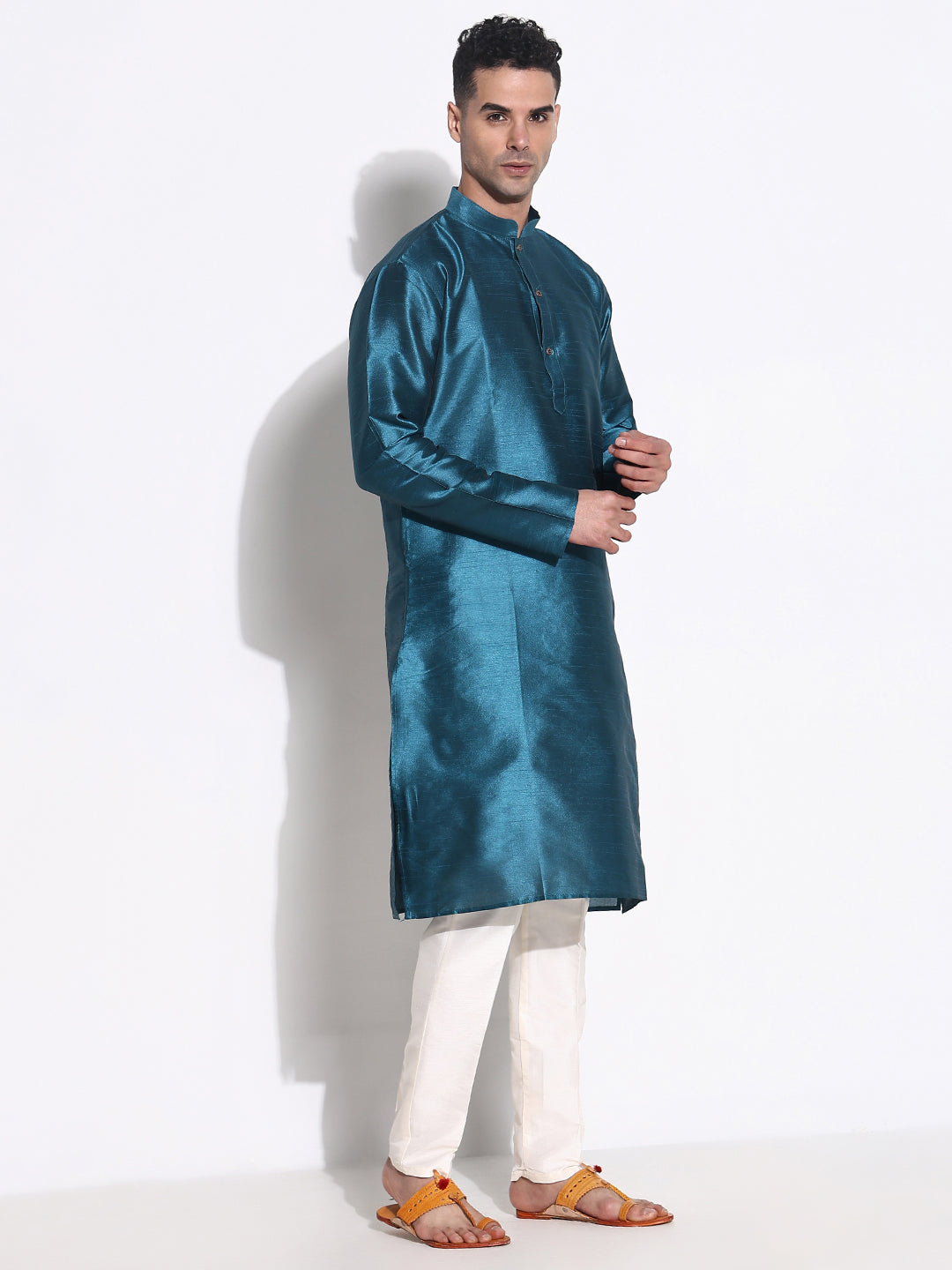 Men Teal Solid Kurta Set