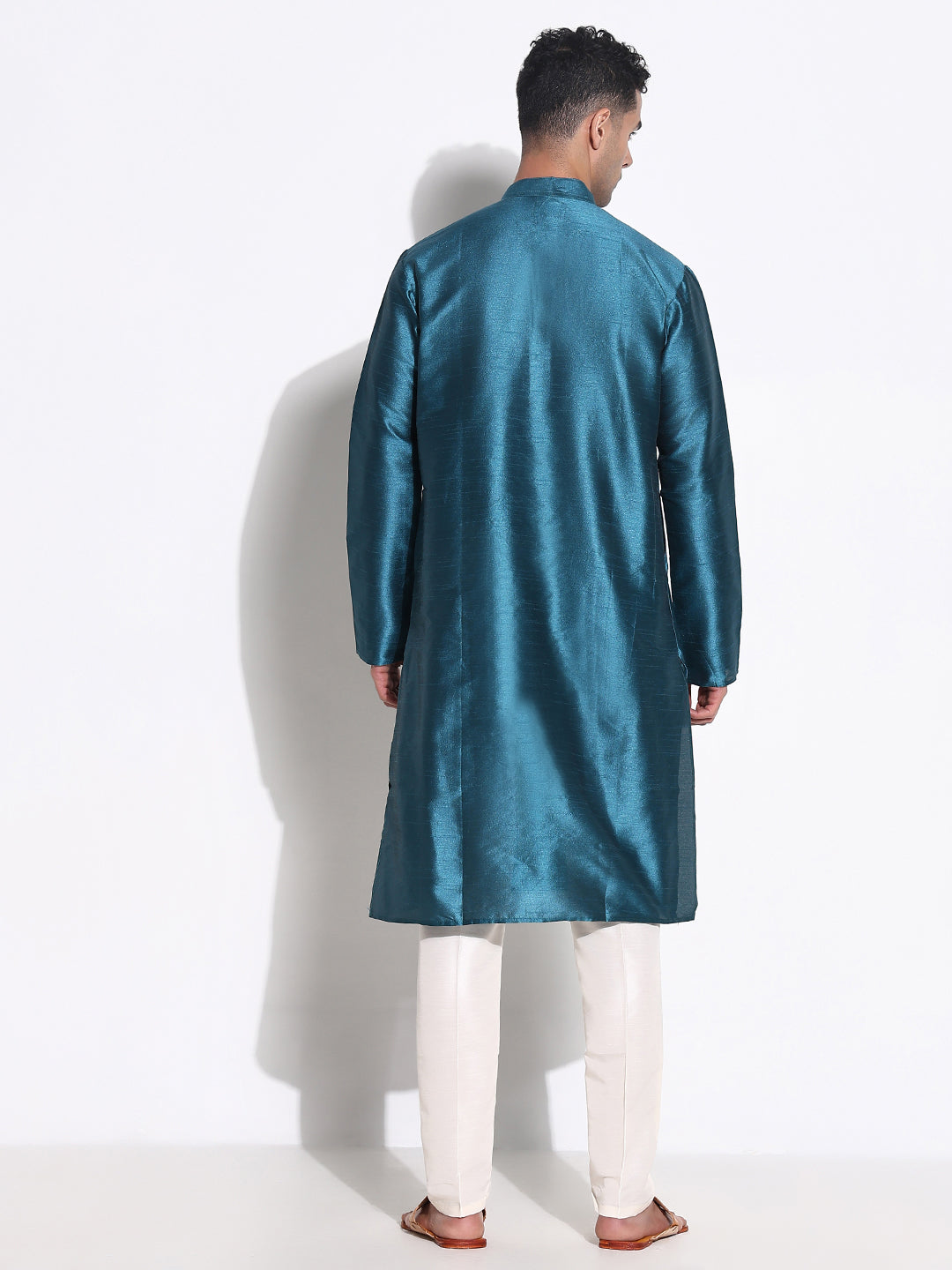 Men Teal Solid Kurta Set