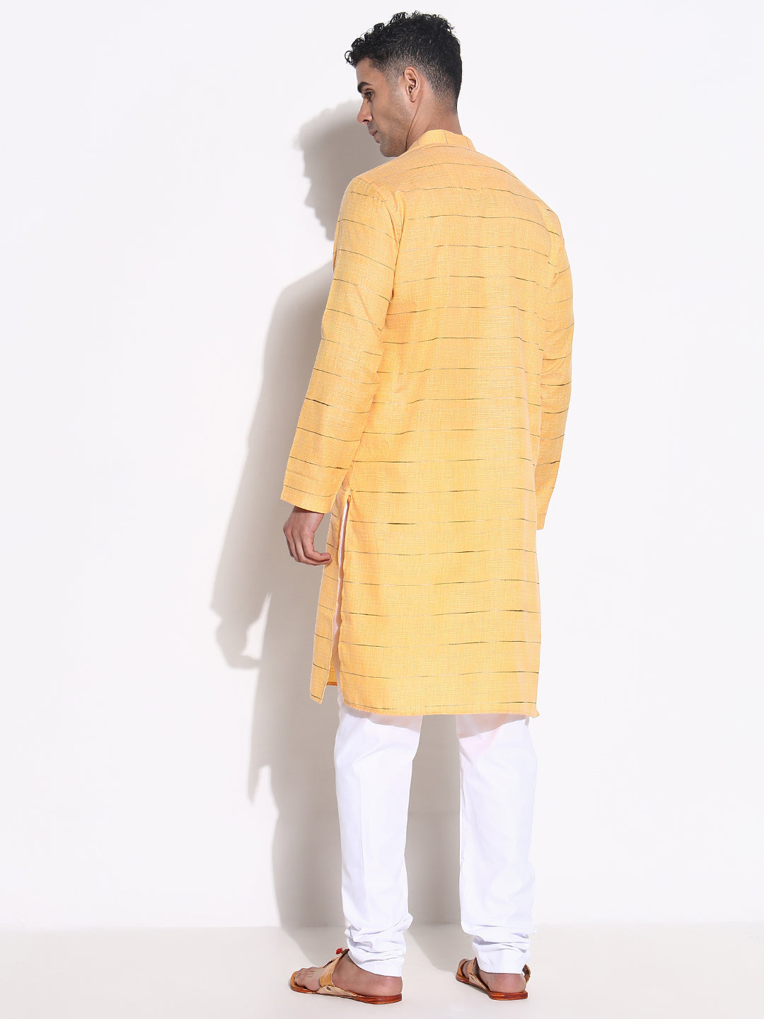 Men Orange Striped Kurta Set