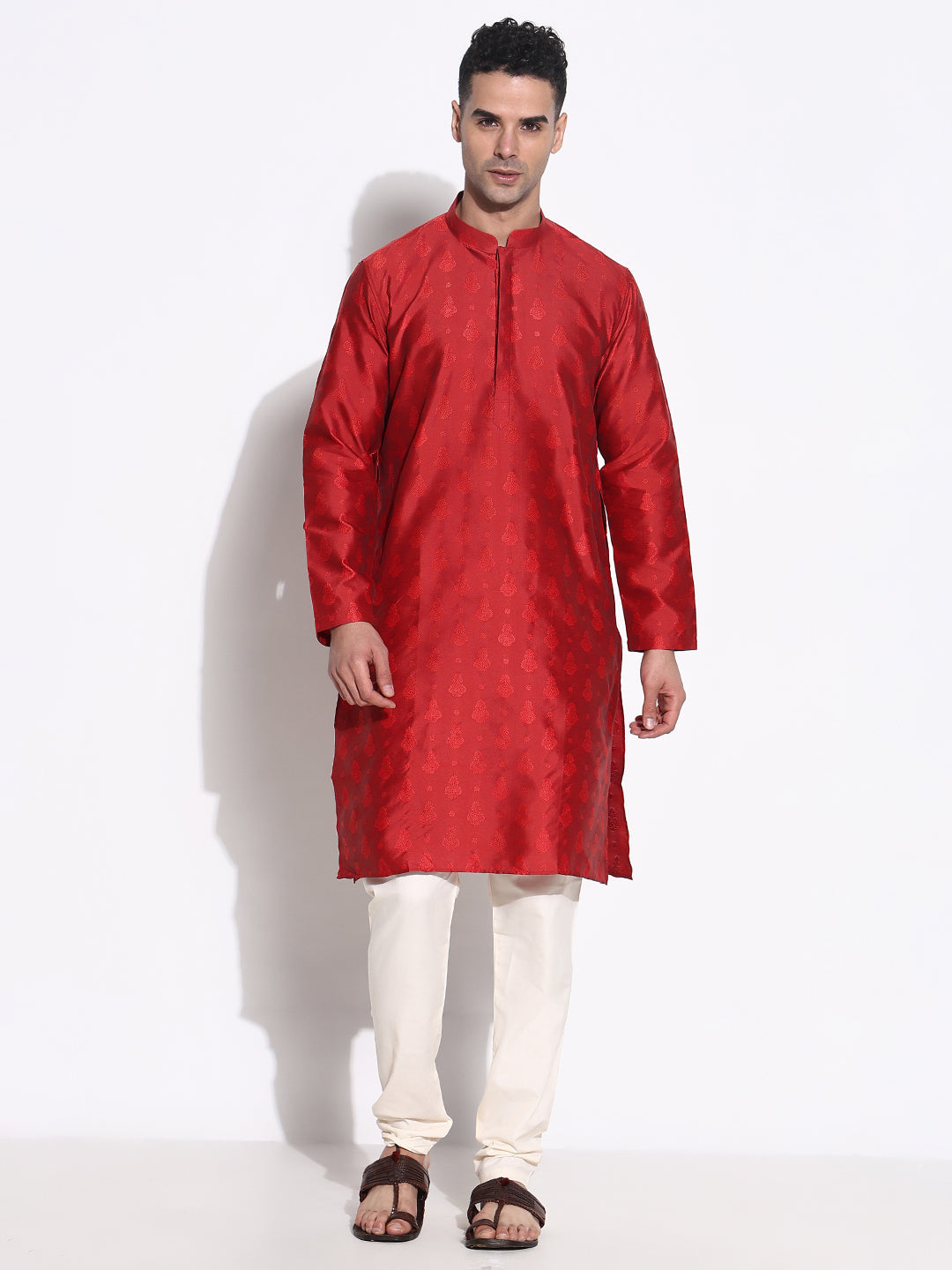 Men Red Ethnic Motifs Kurta Set