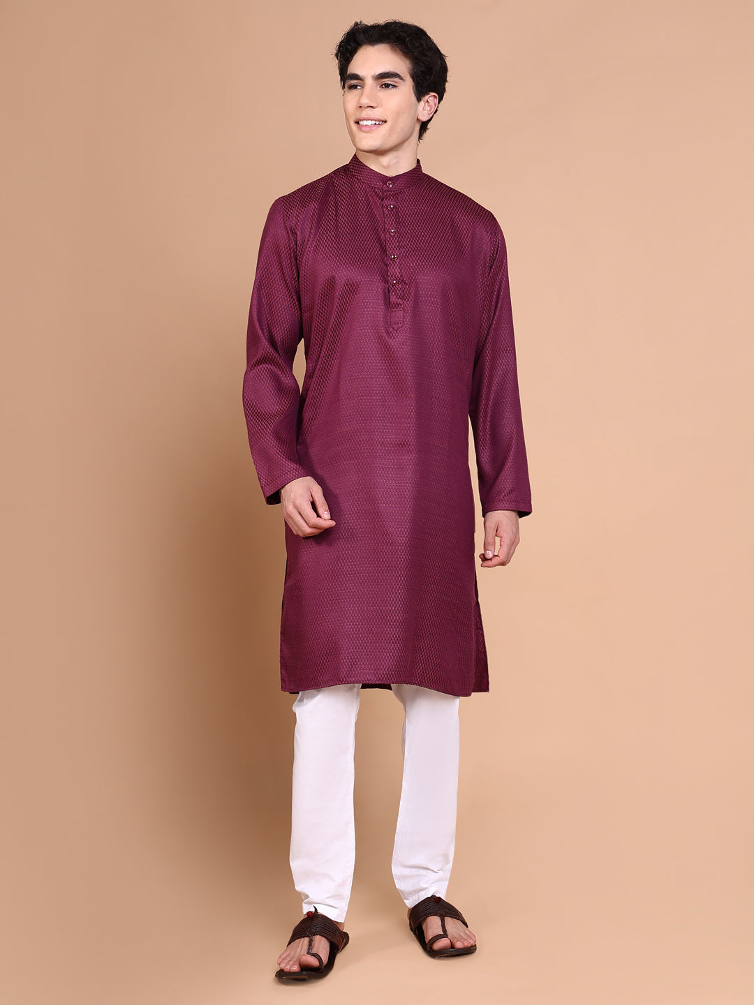 Men Purple Solid Kurta Set