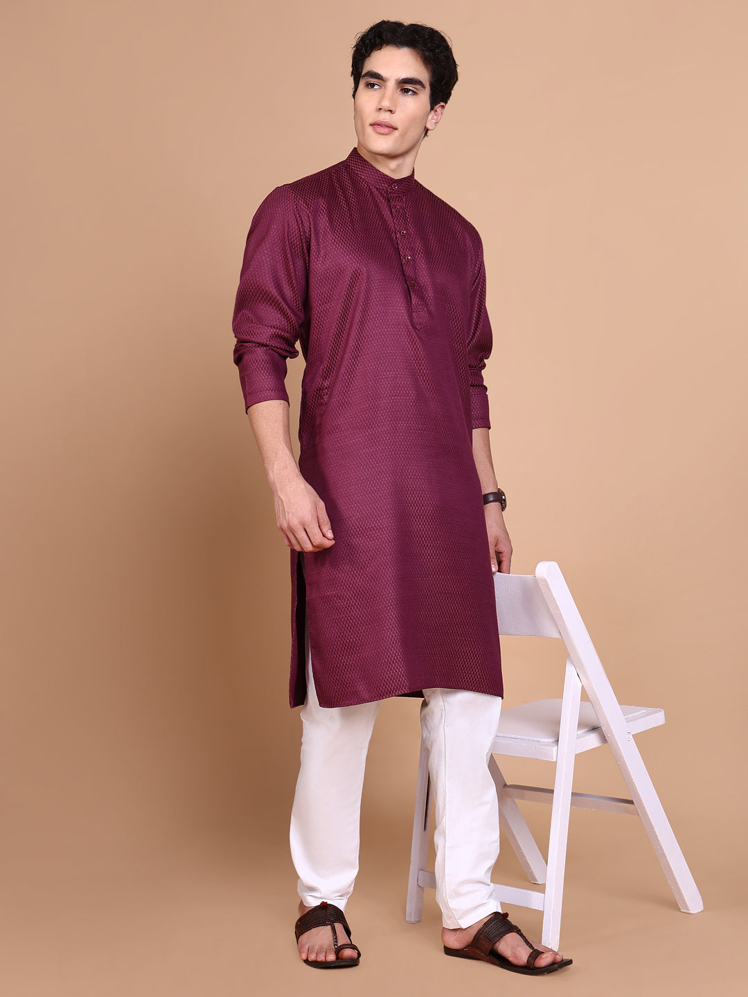 Men Purple Solid Kurta Set