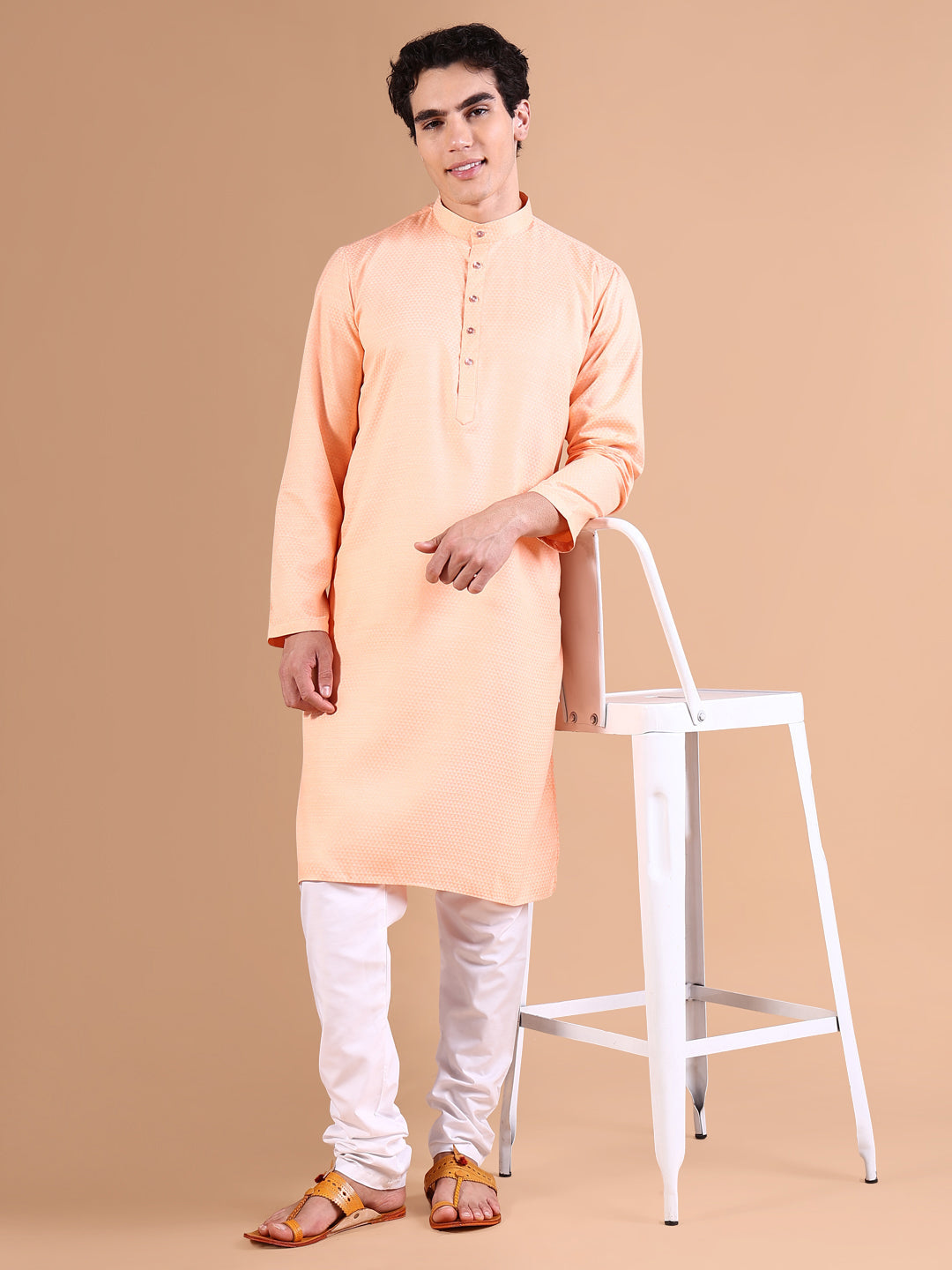 Men Peach Solid Kurta Set