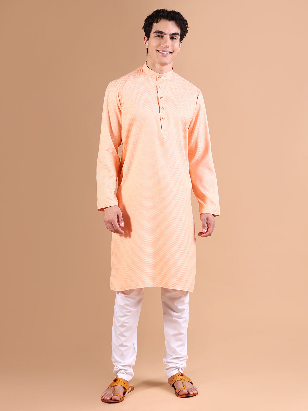 Men Peach Solid Kurta Set