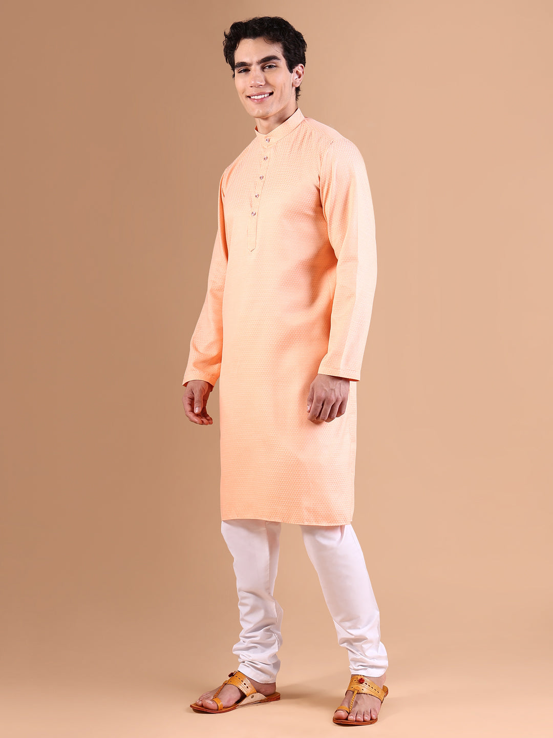 Men Peach Solid Kurta Set