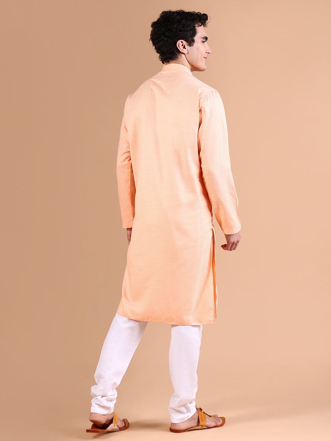 Men Peach Solid Kurta Set