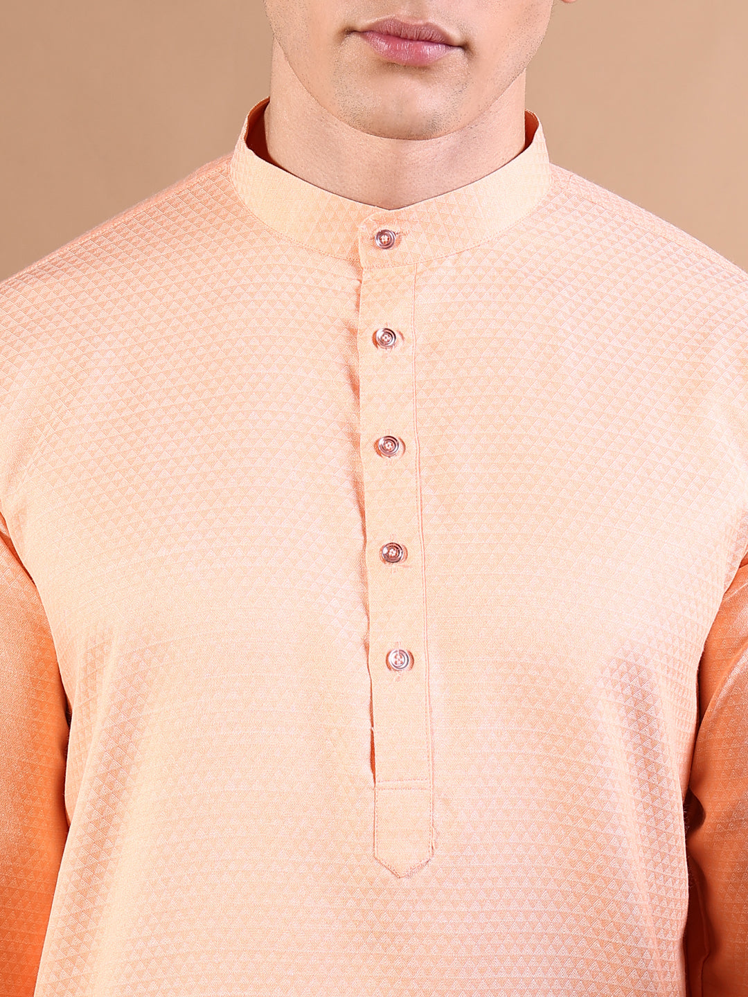 Men Peach Solid Kurta Set