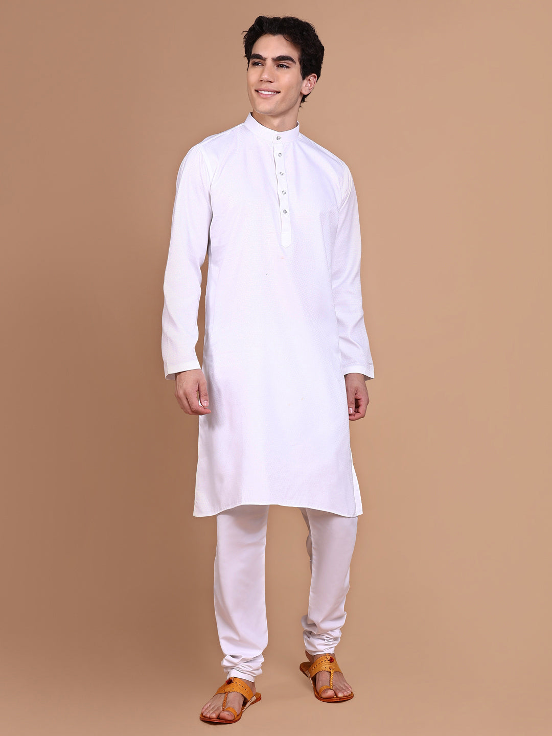 Men White Solid Kurta Set