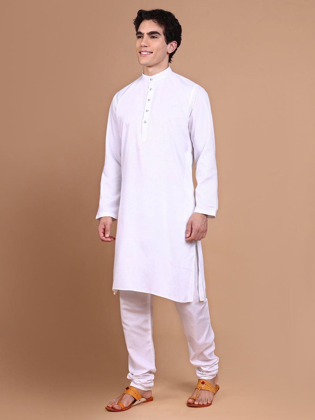 Men White Solid Kurta Set