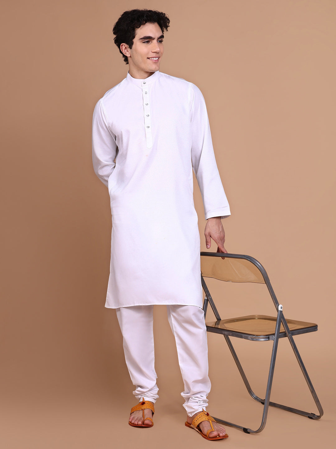 Men White Solid Kurta Set