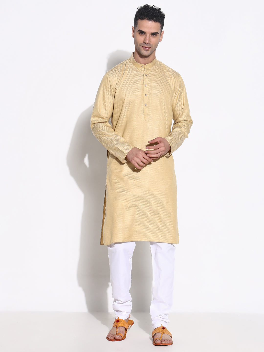 Men Beige Solid Kurta Set