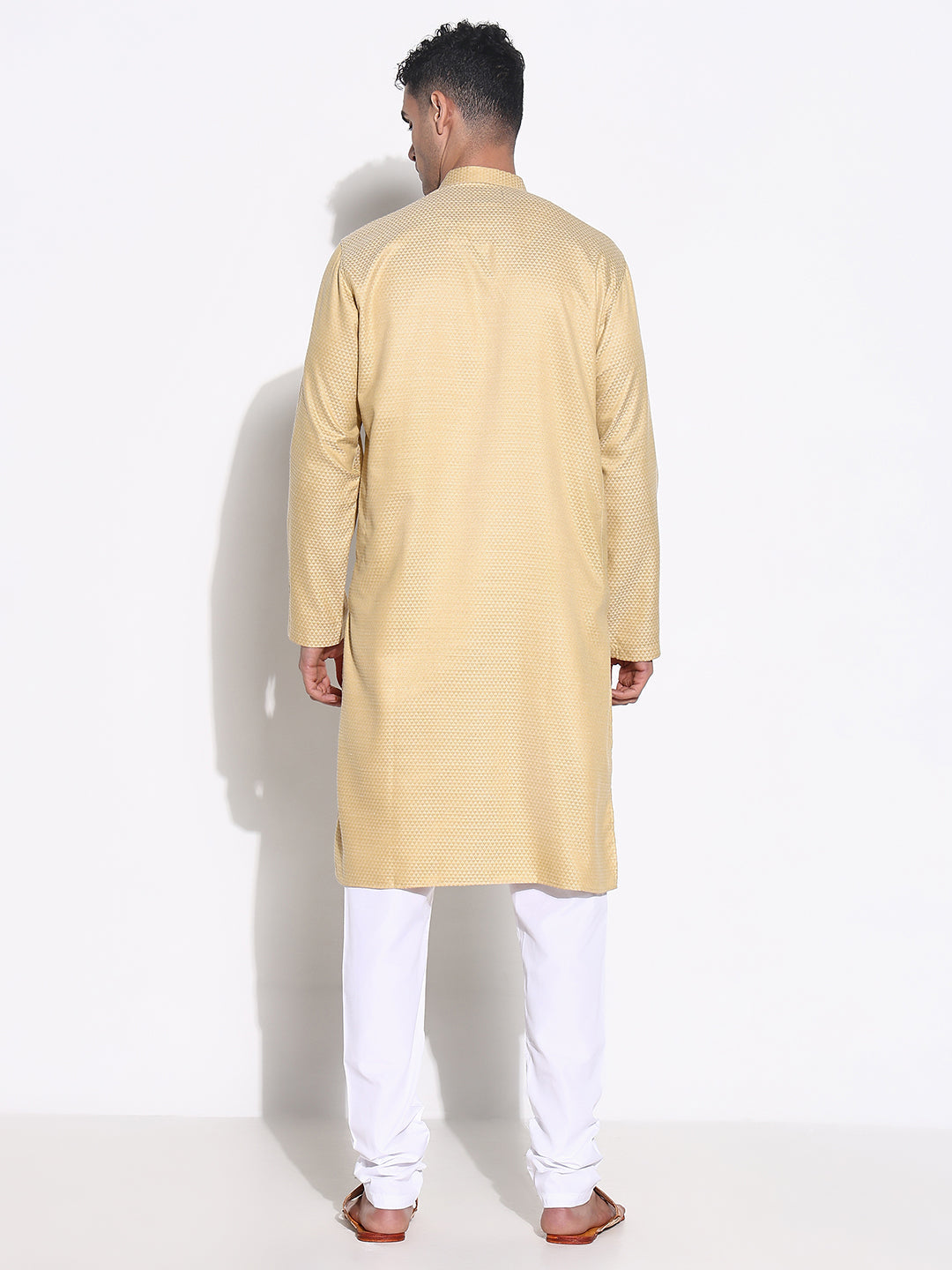 Men Beige Solid Kurta Set