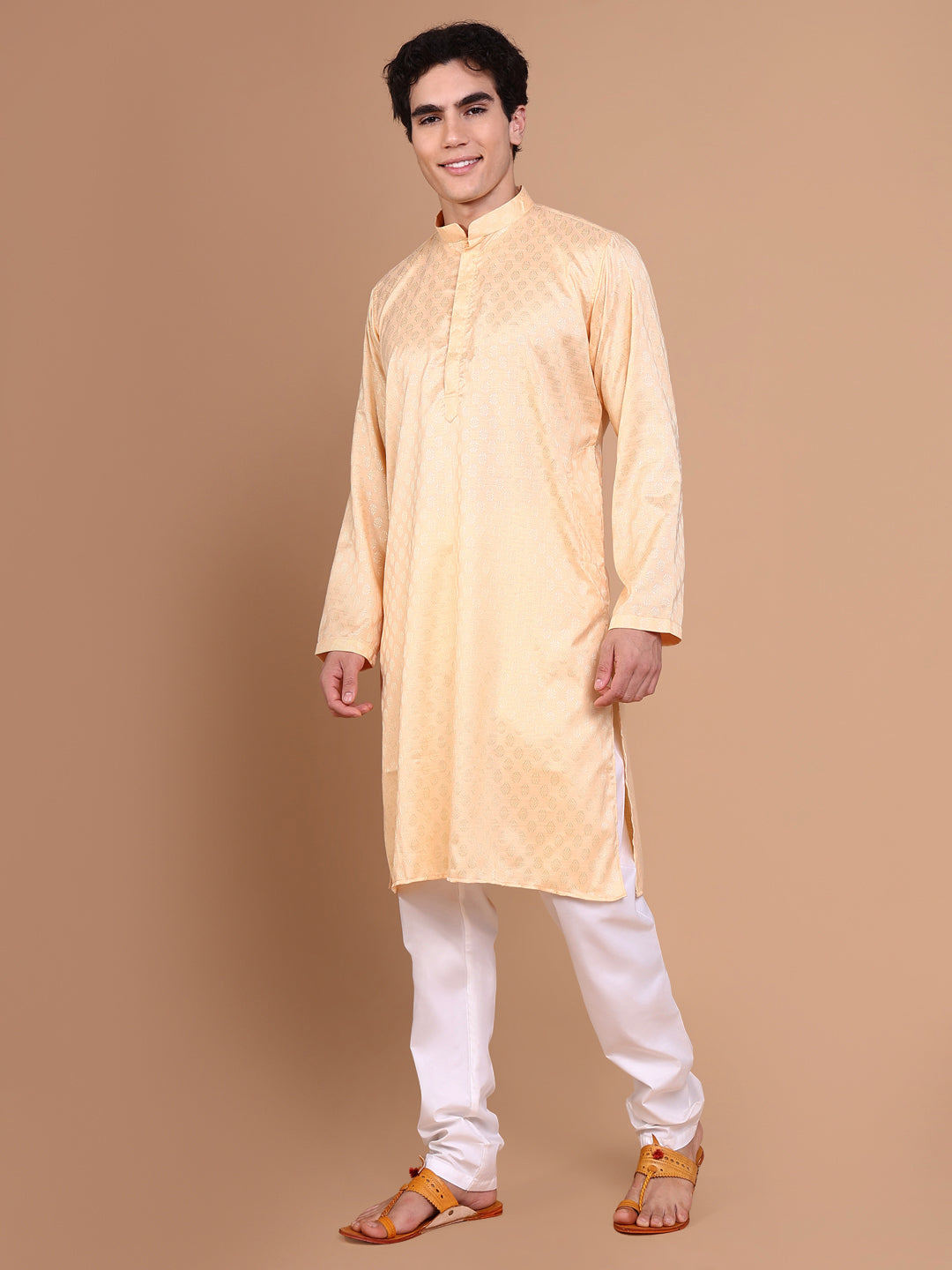 Men Peach Solid Kurta Set