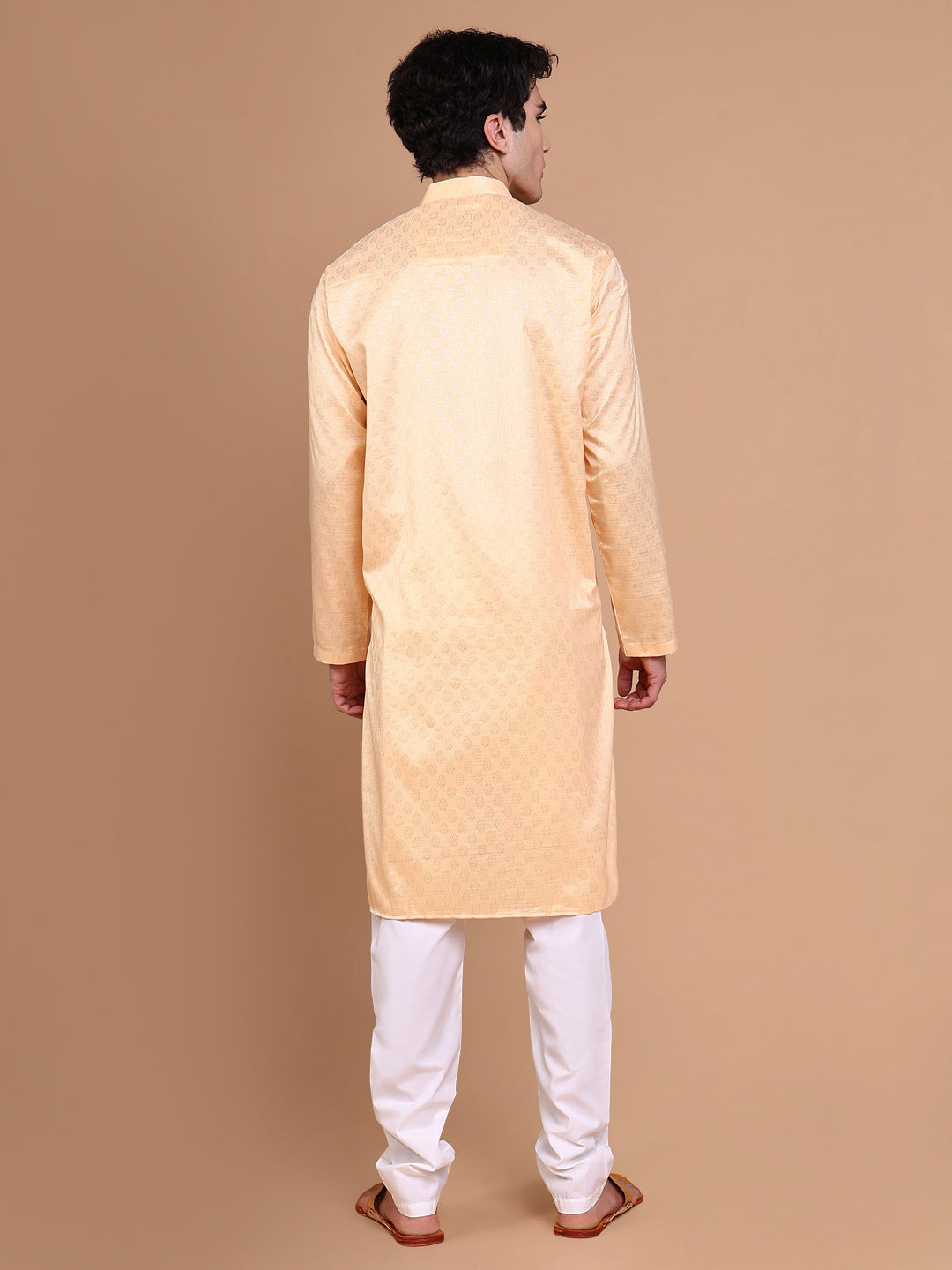 Men Peach Solid Kurta Set