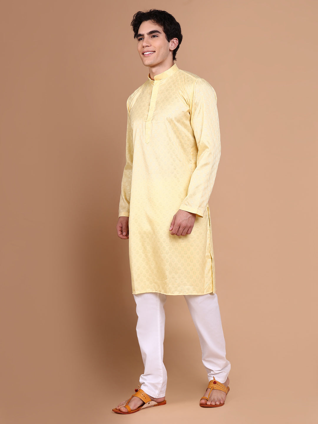 Men Yellow Solid Kurta Set