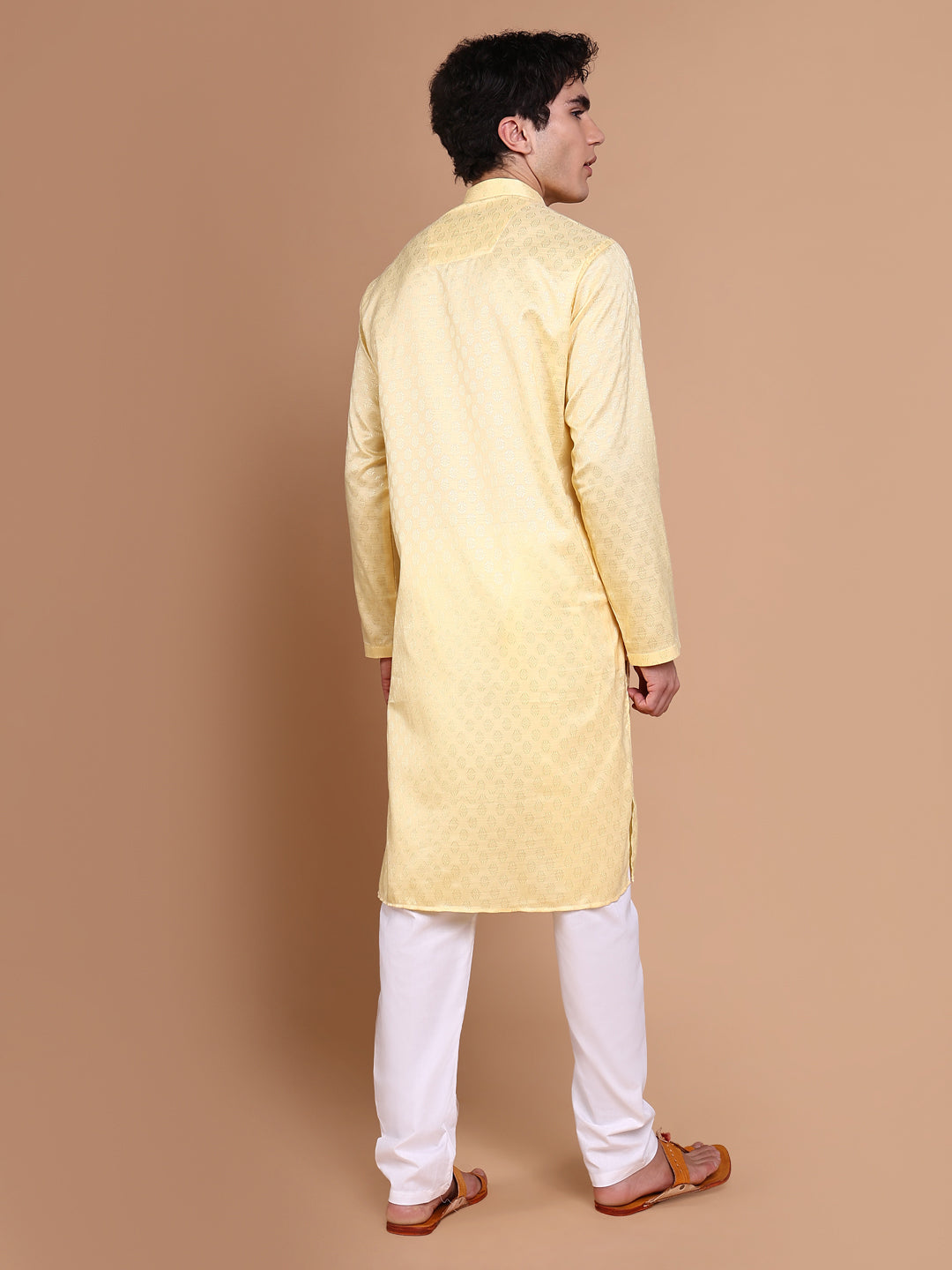 Men Yellow Solid Kurta Set