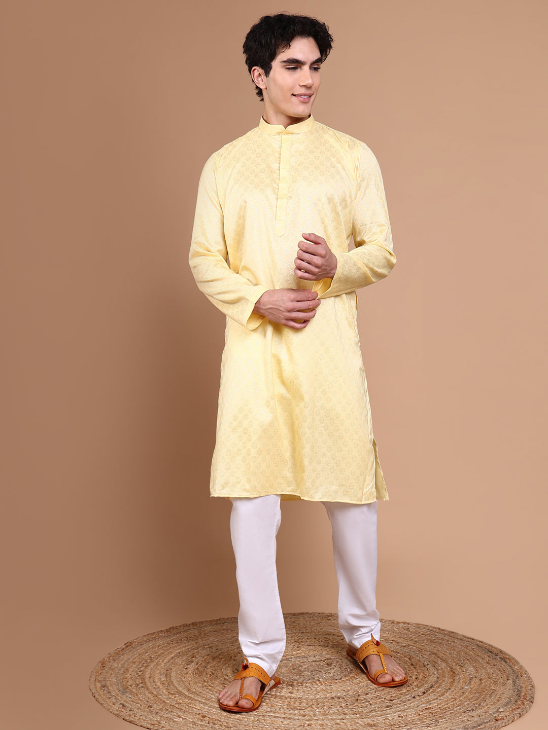 Men Yellow Solid Kurta Set