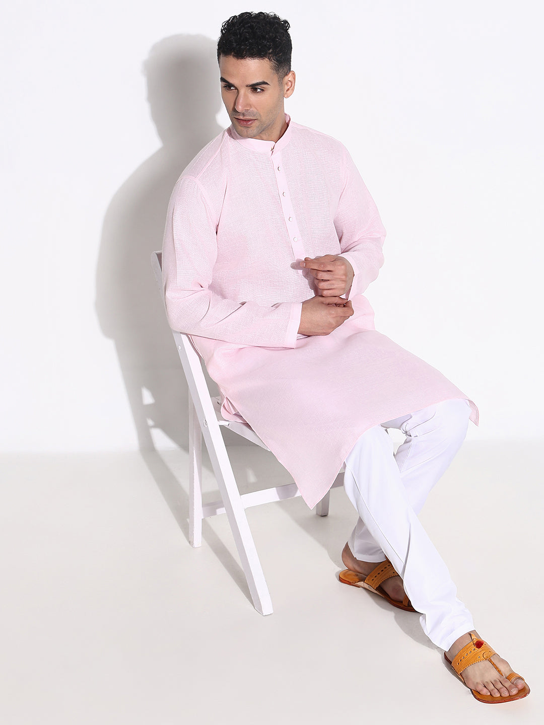 Men Pink Solid Kurta Set