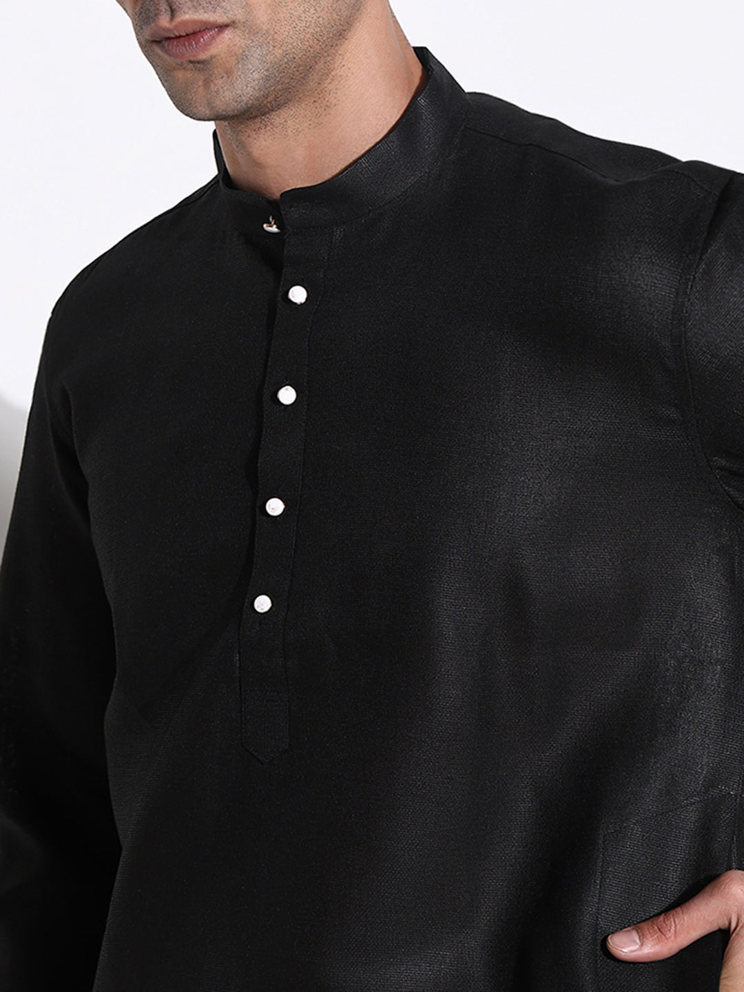 Men Black Solid Kurta Set