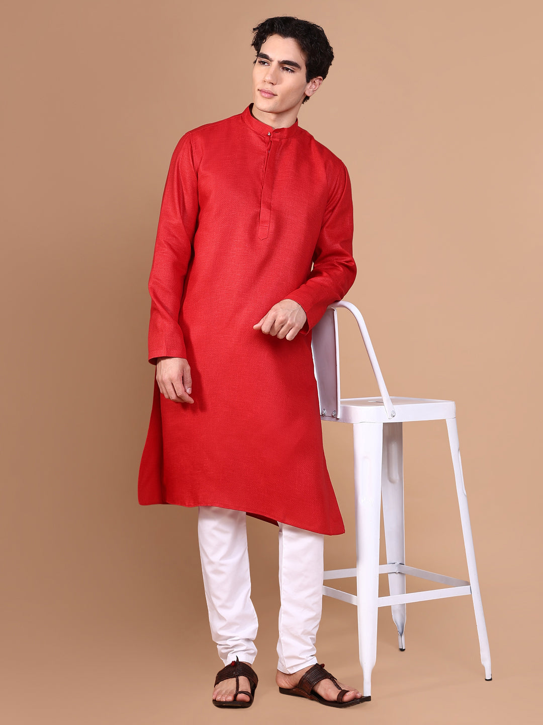 Men Red Geometric Kurta Set