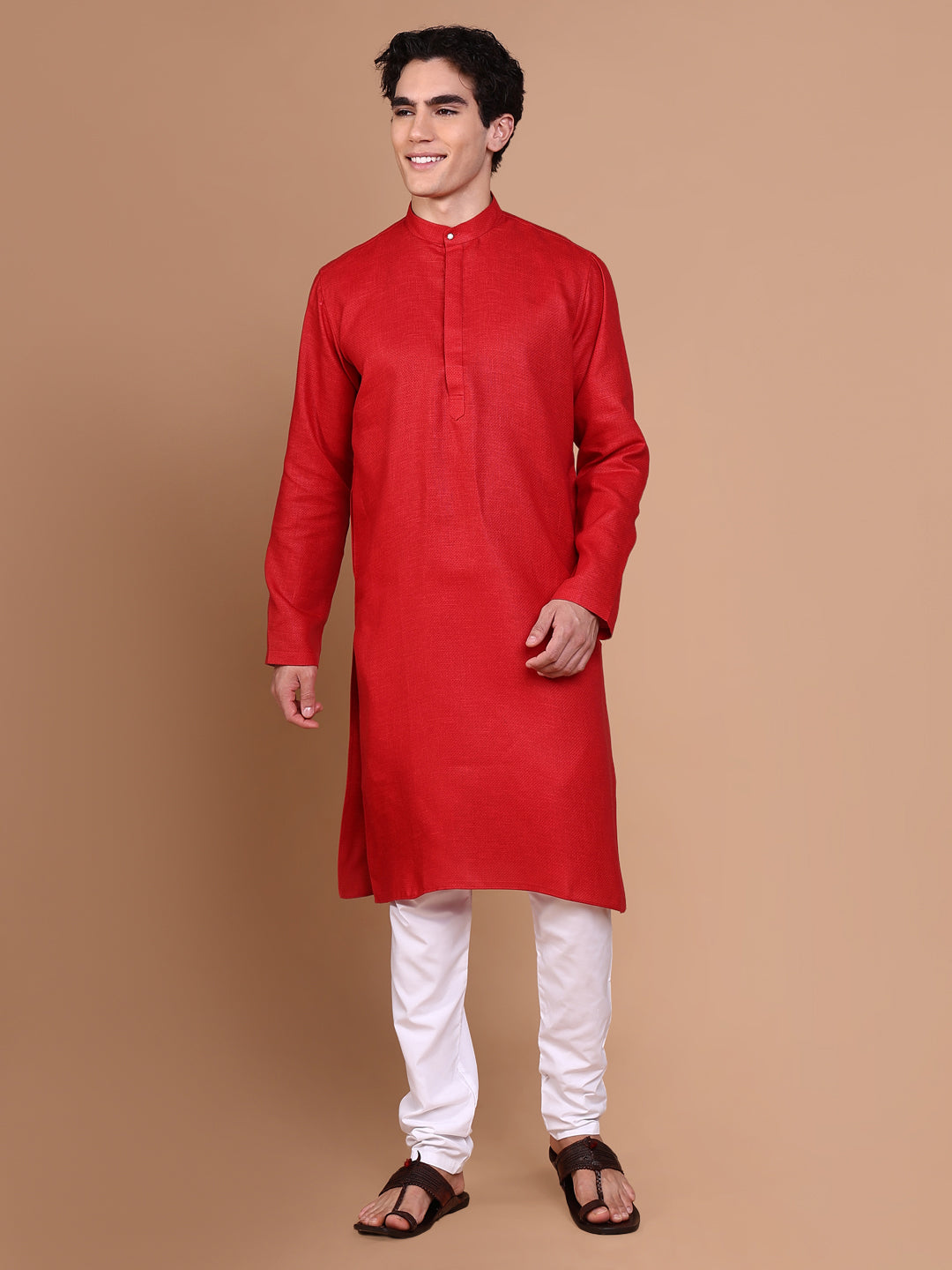 Men Red Geometric Kurta Set