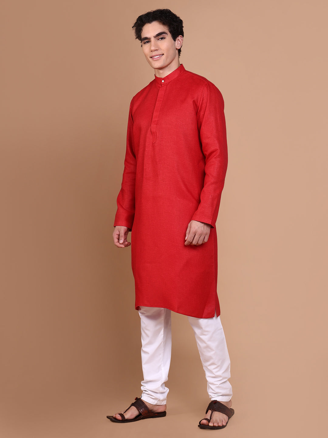 Men Red Geometric Kurta Set