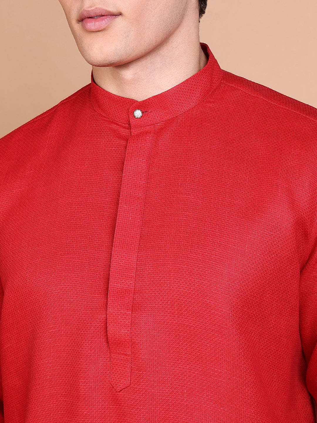 Men Red Geometric Kurta Set