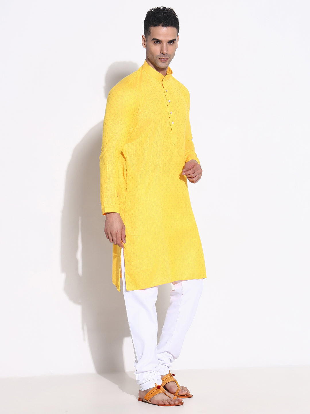 Men Yellow Solid Kurta Set