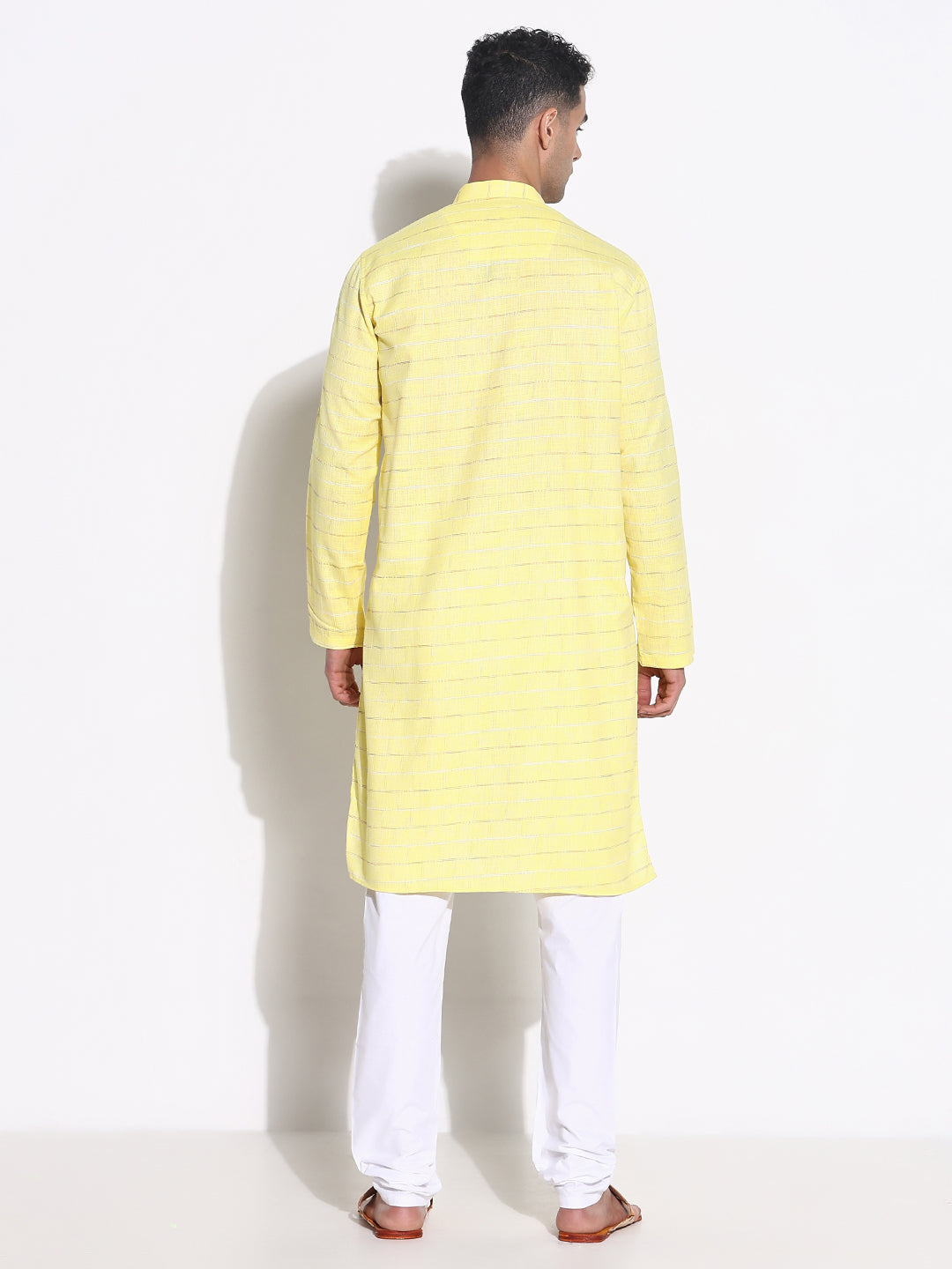 Men Yellow Striped Kurta Set