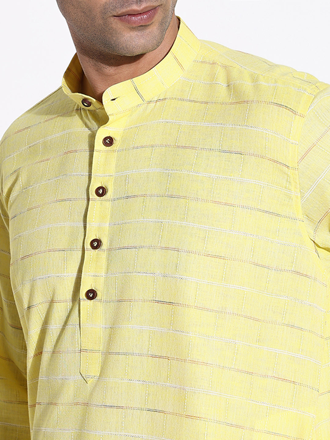 Men Yellow Striped Kurta Set