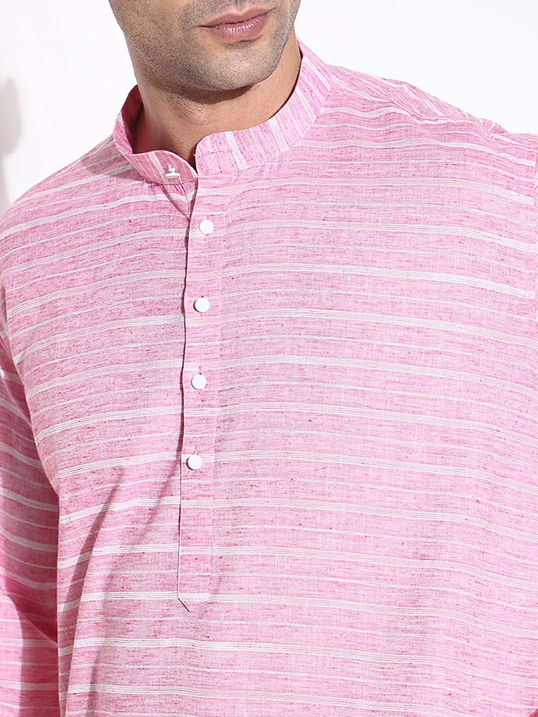 Men Pink Striped Kurta Set