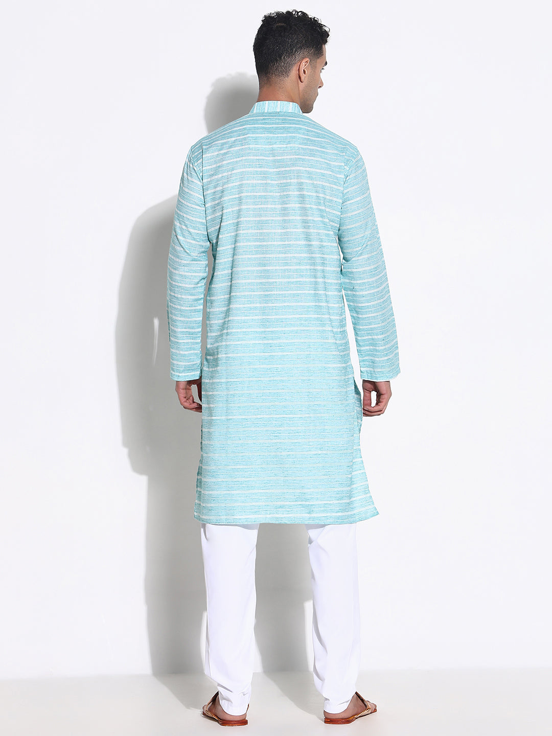 Men Blue Striped Kurta Set