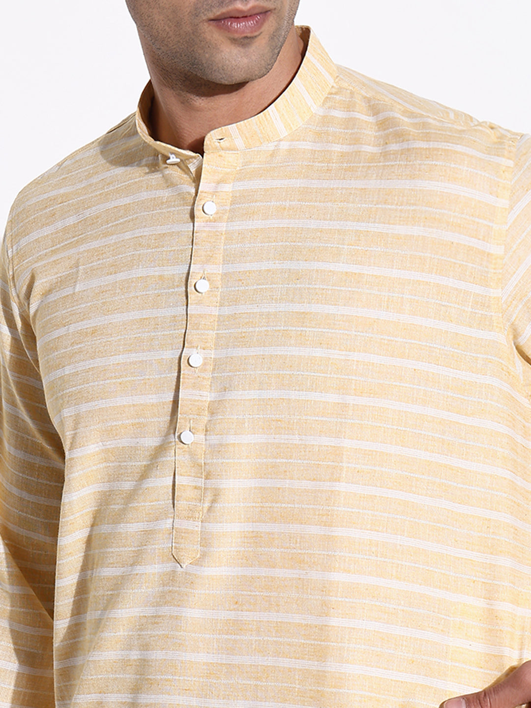 Men Yellow Striped Kurta Set