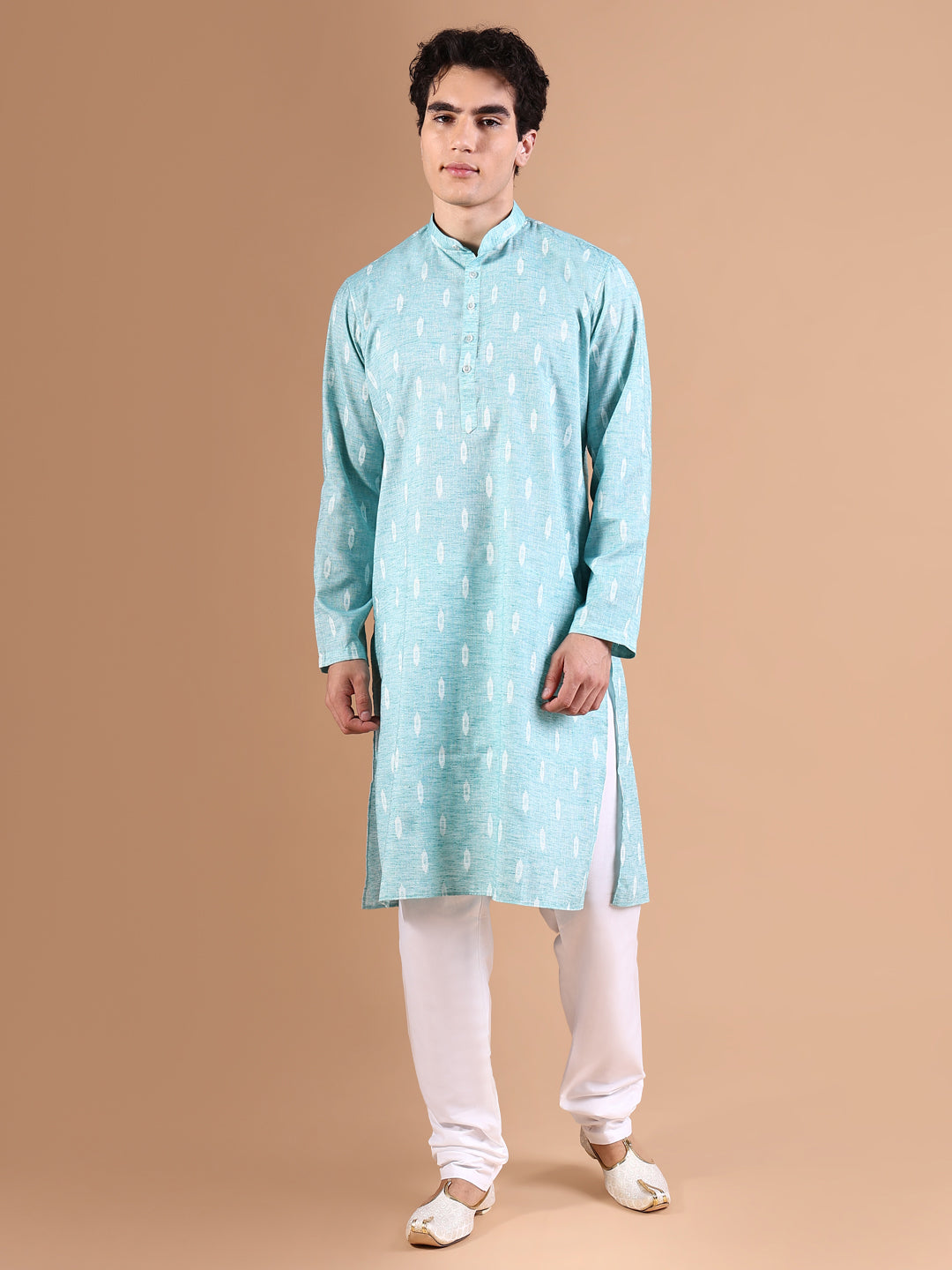 Men Blue Geometric Kurta Set