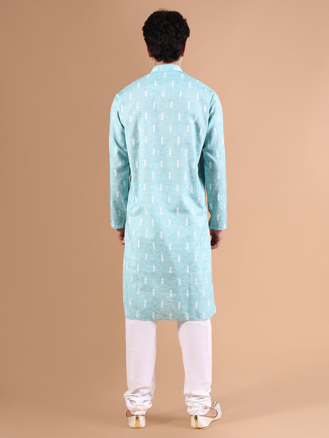 Men Blue Geometric Kurta Set