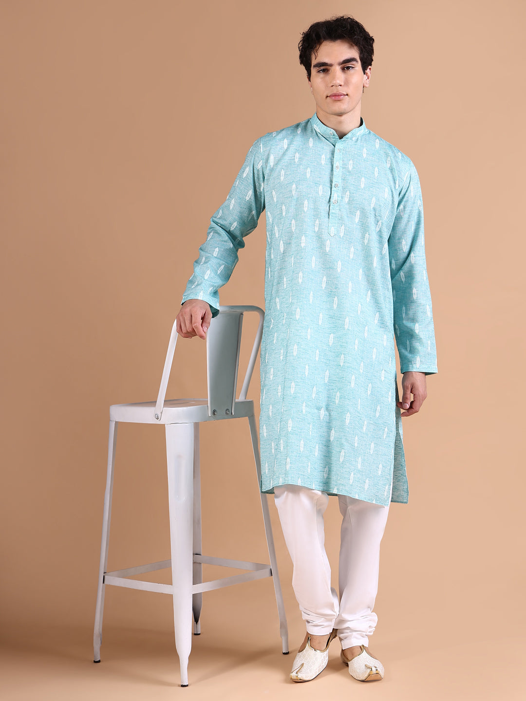 Men Blue Geometric Kurta Set