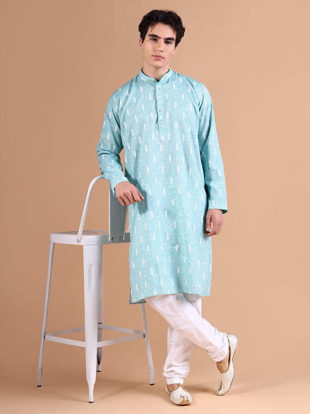 Men Blue Geometric Kurta Set