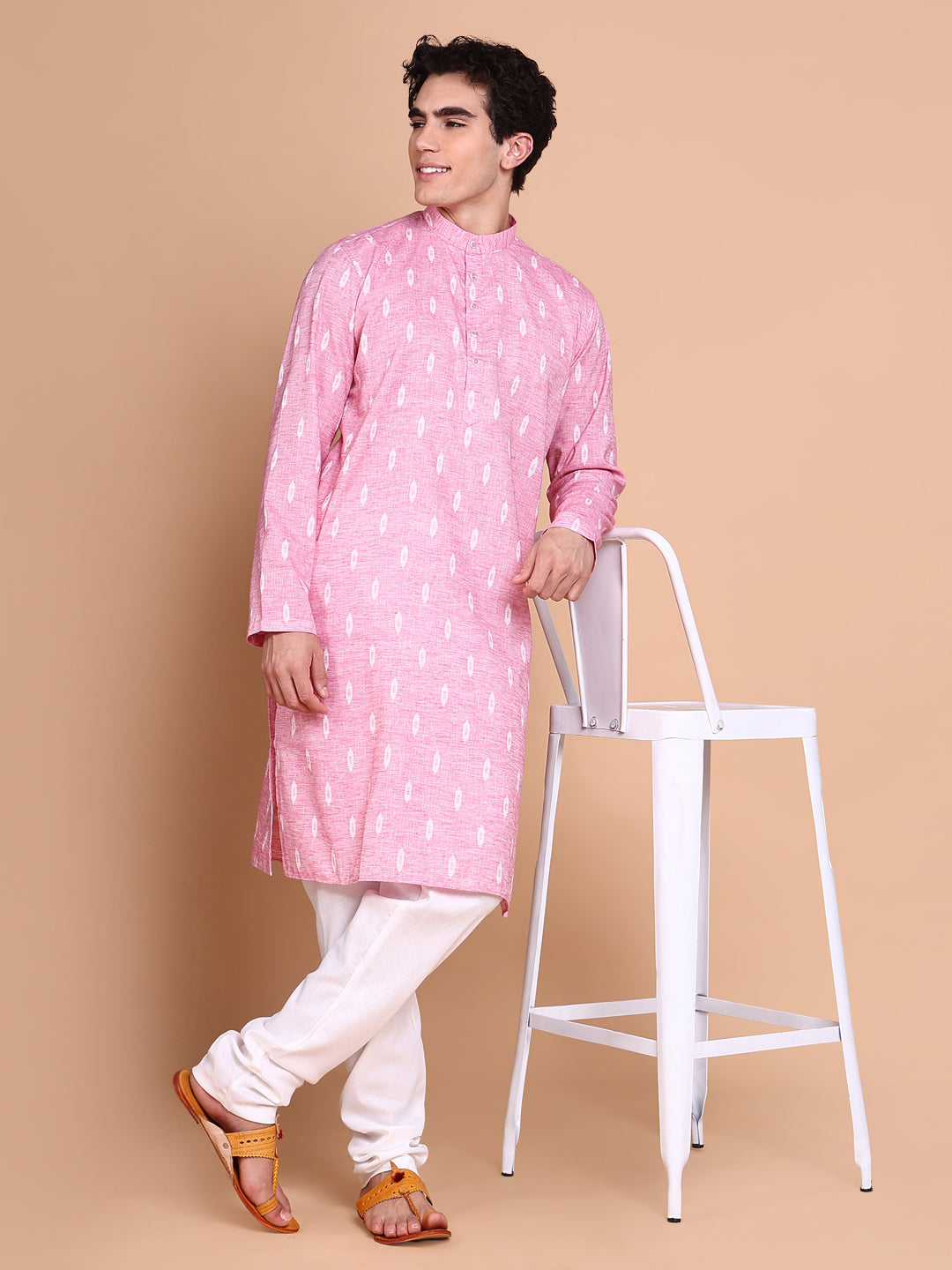 Men Pink Geometric Kurta Set