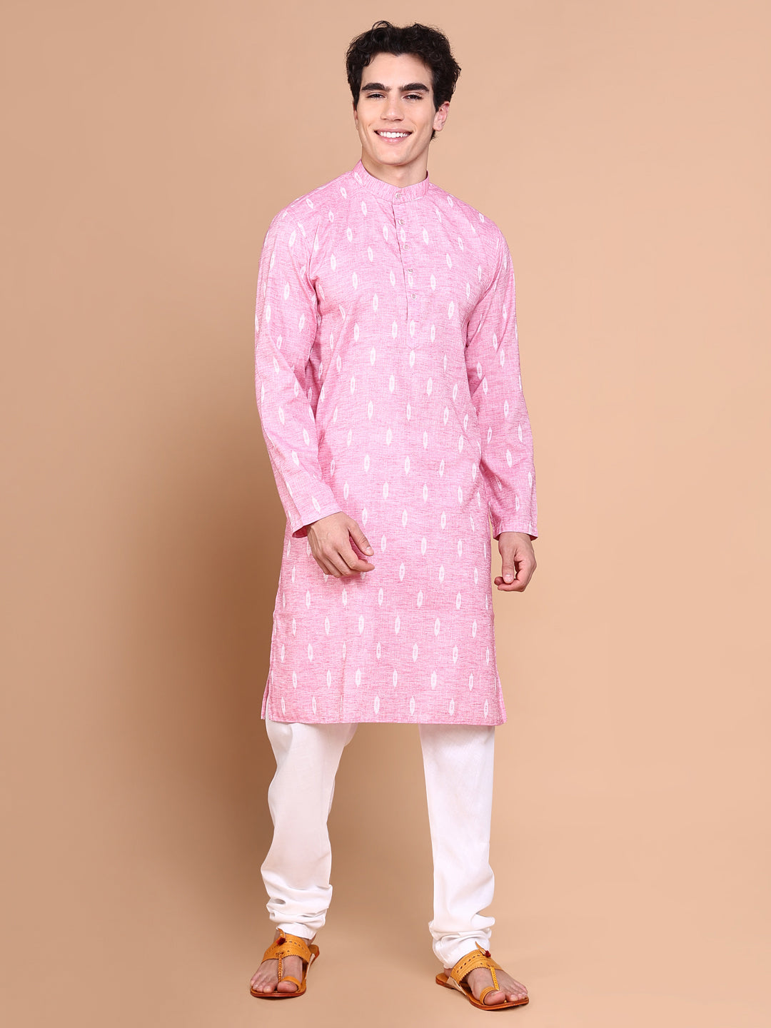 Men Pink Geometric Kurta Set