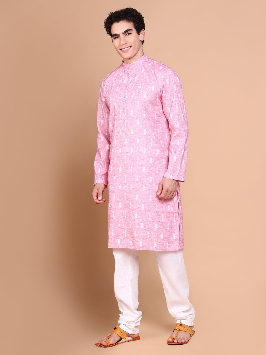 Men Pink Geometric Kurta Set