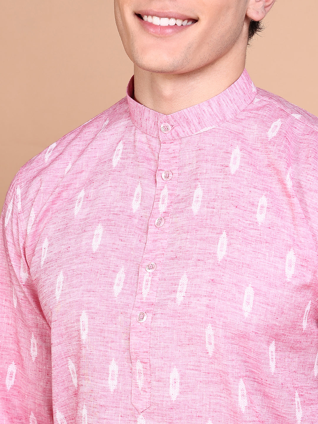 Men Pink Geometric Kurta Set